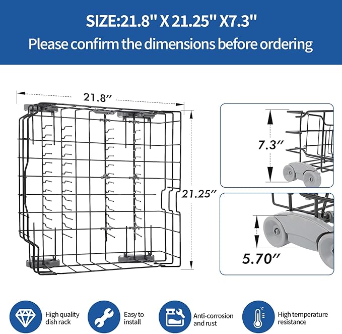 WD28X25960 Lower Dishwasher Rack Replacement Compatible with GE Dishwasher PDW7880G00SS GDWT368V55SS Dishwasher rack Assembly Part Numbers WD12X10380 WD28X10071 WD28X10073 WD28X10075 WD28X10078