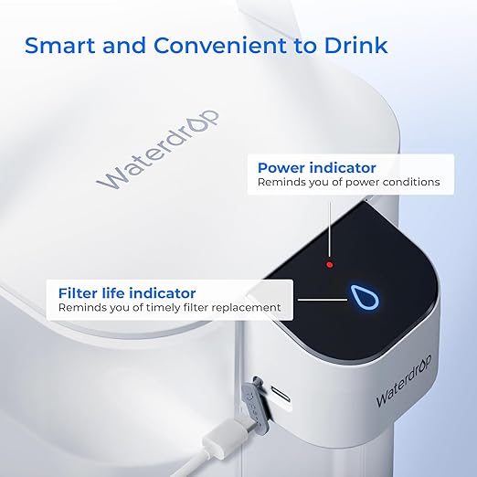 Waterdrop Electric Water Filter Pitcher, Reduce 99.6% of Lead and 45+ Impurities, 200-Gallon Rechargeable Water Dispenser, Instant 15-Cup Countertop System, NSF/ANSI 401&53&42&372, Does not Lower TDS