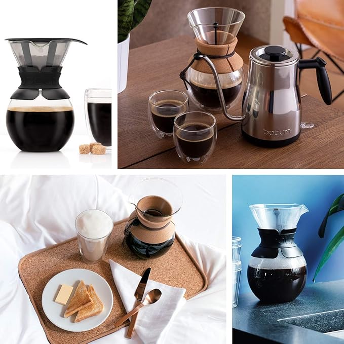 Bodum 51oz Pour Over Coffee Maker, High-Heat Borosilicate Glass with Reusable Stainless Steel Filter and Cork Grip - Made in Portugal