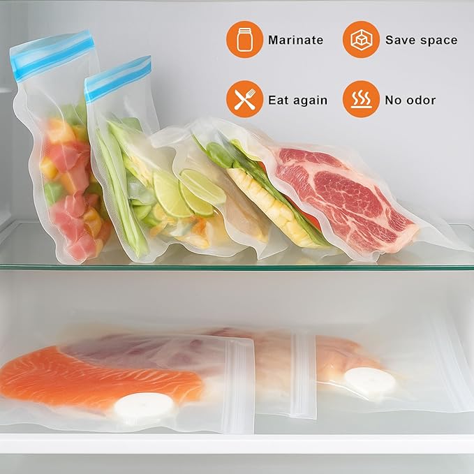 JEETEE Vacuum Sealer with 35 Reusable Bags for Food Fresh, Compact & Handhed Vacuum Sealer Machine for Food Seal, Portable, White