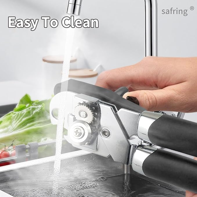 Can Opener Manual, Handheld Strong Heavy Duty Stainless Steel Can Opener, Comfortable Handle, Sharp Blade Smooth Edge, Can Openers with Multifunctional Bottle Opener, Gray
