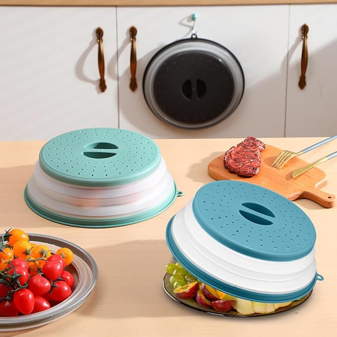 Hoolerry 4 Pack Microwave Splatter Cover for Food Silicone Lids Kitchen Gadget Set Microwave Cover with Water Steamer Kitchen Ware Set Splatter Cover(Gray, Black, Ink Blue, Dark Green)