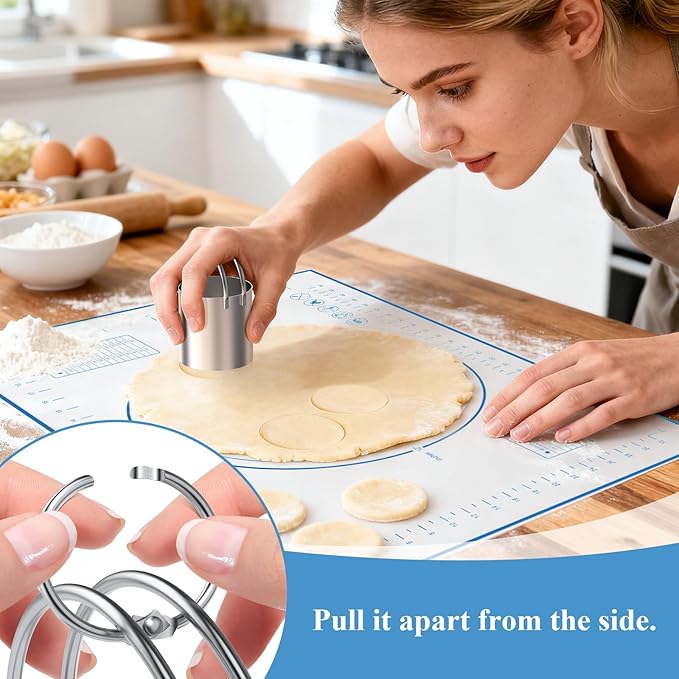 Biscuit Cutter Set, Blue Silicone Baking Mats，Stainless Steel Pastry Blender, Dough Cutter,Pastry Cutter, Baking Tools and Accessories Kit (4 Set Blue)