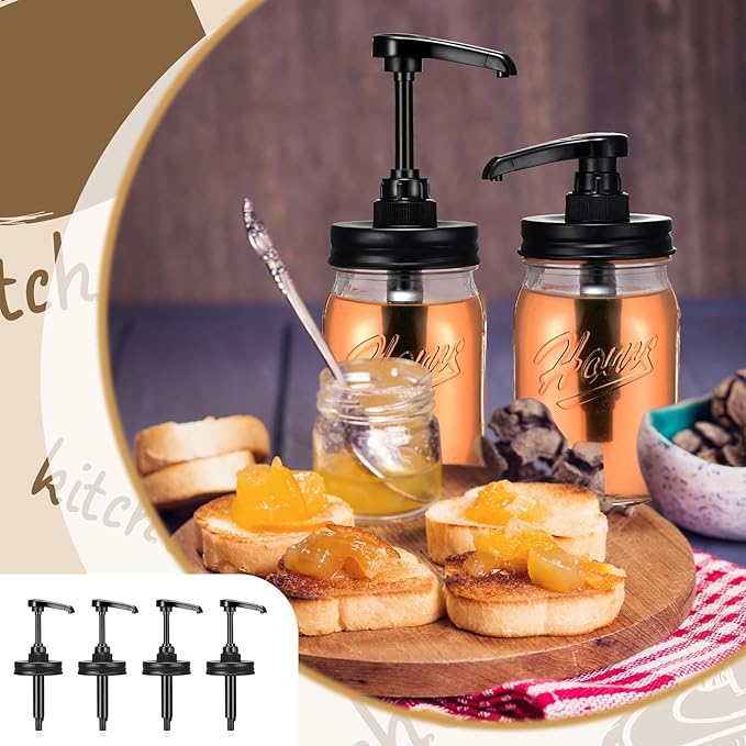 Bokon 10 Pack Mason Jar Syrup Dispenser Pump Lids Coffee Syrup Dispenser for Regular Mouth Mason Jar Rustproof Plastic Pump for Honey, Liquid Condiments, Ketchup, Coffee Glaze
