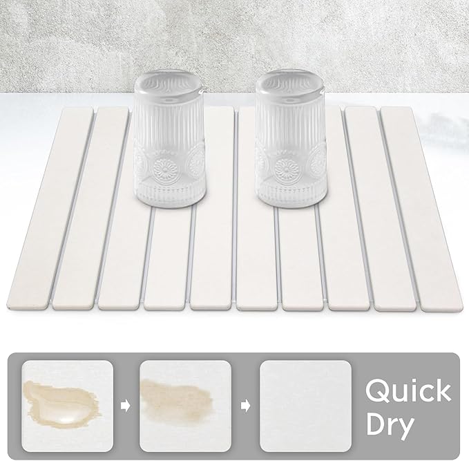 Large Stone Dish Drying Mats for Kitchen Counter, 24"(L)×16"(W), Quick Drying Collapsible Dish Drying Mats, Eco-Friendly Absorbent Diatomaceous Earth Mats for Dishes Bottles Cups, Match Any Countertop