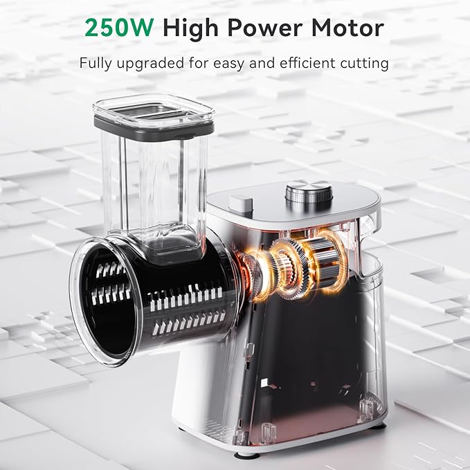 Electric Cheese Grater Upgraded, 250W Electric Slicer Shredder, Automatic Cheese Shredder, Electric Salad Machine for Fruits, Vegetables, Cheeses，Salad Maker With 5 Different Shapes of Blades