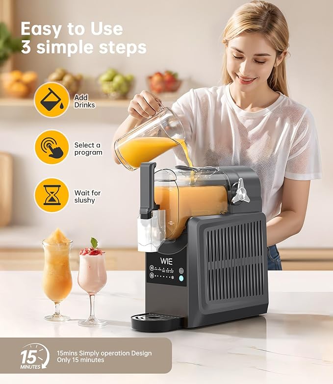 WIE Slushie Machine for Home, 88oz Slushy Machine No Ice Needed with 5 Presets, Shaved Ice Machine Self-Cleaning, Frozen Drink & Smoothie Maker Machine for Margaritas, Frappés, Cocktails & More