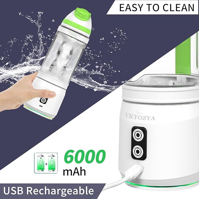 Portable Blender for Smoothies and Protein Shake, Cordless 24 oz Personal Juicer 300 Watt High Speed BPA Free Portable Blending Bottle with a Leakproof Lid (White Green)