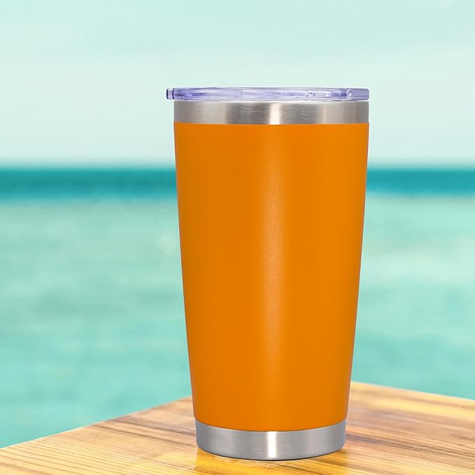 20 oz Tumbler Coffee Travel Tumblers Bulk with Lid Stainless Steel Double Wall Vacuum Insulated Mug Powder Coated Cups fit Car Cupholder for Hot and Cold - Orange, 8Pack