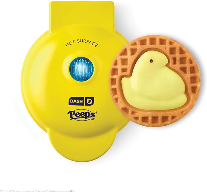 Dash & PEEPS® Mini Waffle Maker- Mini Machine for Creative Homemade Treats - Nonstick Iron with Unique Print Design - Stylish Waffle Machine - Yellow Chick