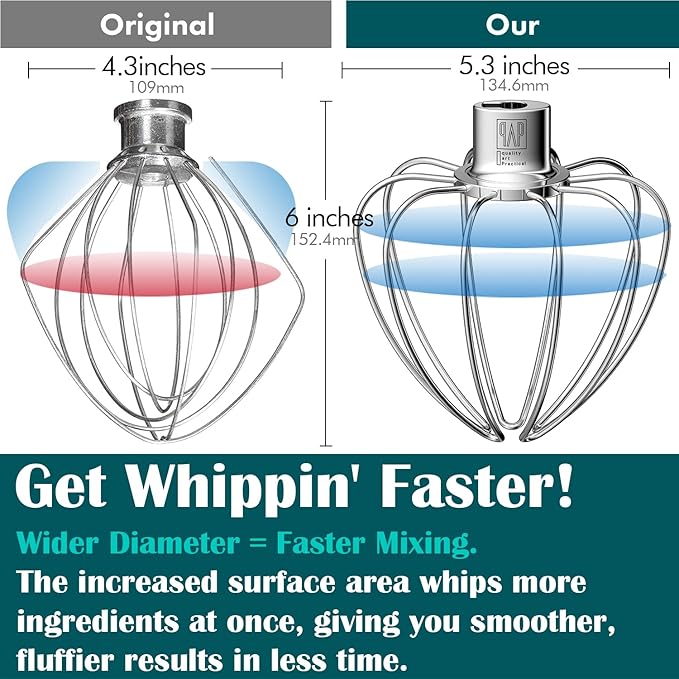 Heavy Duty Whisk Attachment for KitchenAid 4.5-5QT Tilt-Head Stand Mixers- Extra Thick Stainless Steel Wire Whip for Fast Whipping, Commercial Grade for Large Batches, Dishwasher Safe