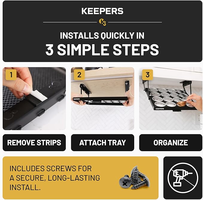 KEEPERS Nespresso® Vertuo® Pod Holder|Under Cabinet Swing Down Coffee Pod Organizer|Keurig® Coffee Pod Holder|K Cup Holder Storage Organizer|Magnet Steel RV Office Small Kitchen 10x9in BLACK