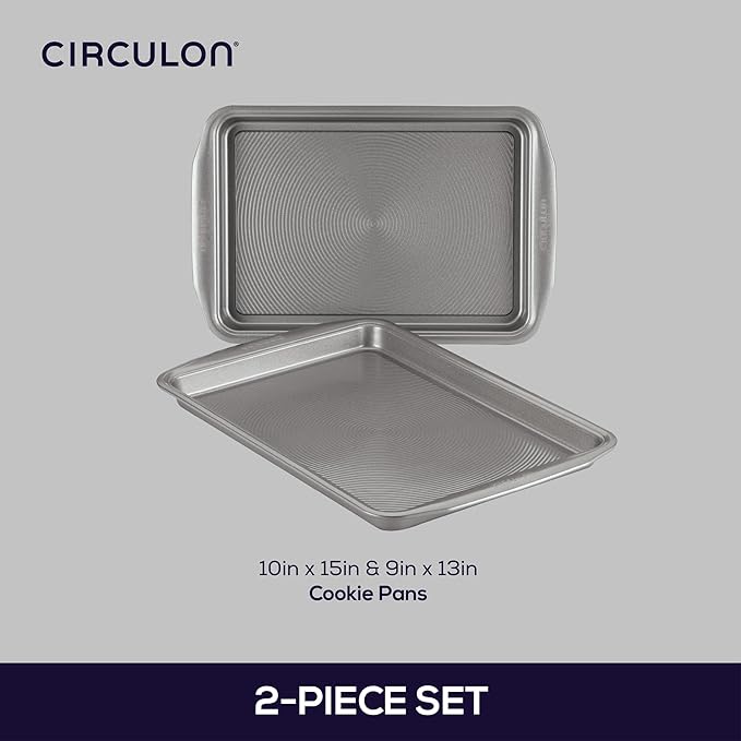 Circulon Bakeware Nonstick Cookie Pan Set, Cookie Sheets for Baking, 2-Piece, Gray