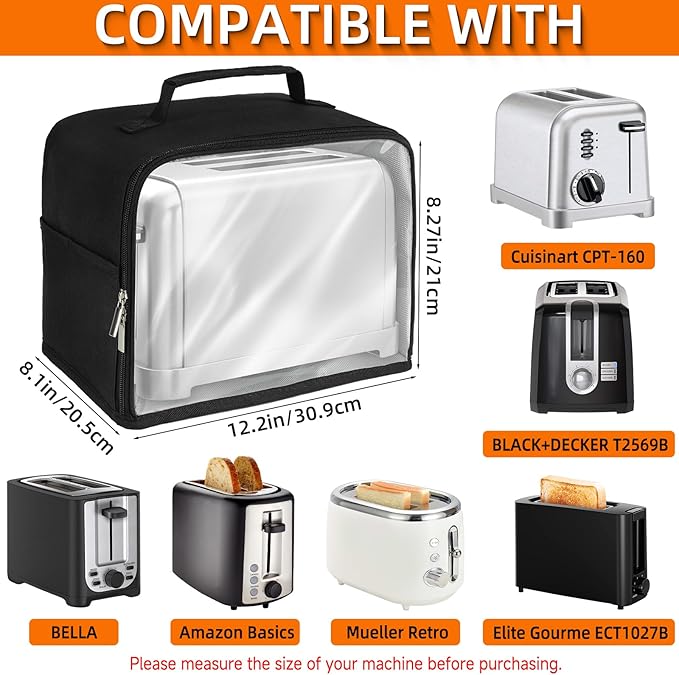 Toaster Cover 2 Slice with Aluminum Foil Lining and Base Compatible with Cuisinart/BELLA/Black and Decker,Cover only