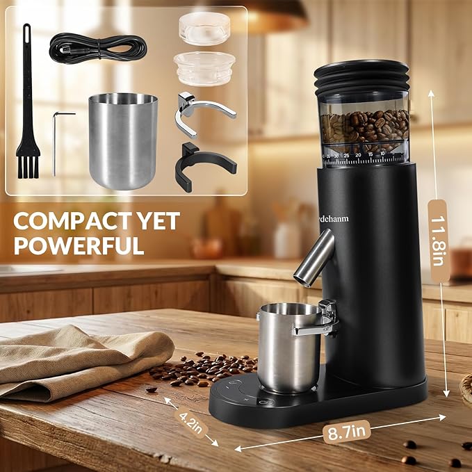 Coffee Grinder Electric, Rechargeable Cordless Stainless Steel Conical Burr Coffee Bean Grinder with Air Blower, 60 Grind Settings, Anti-Static, Compact & Quiet for Home, Office, Camping Use