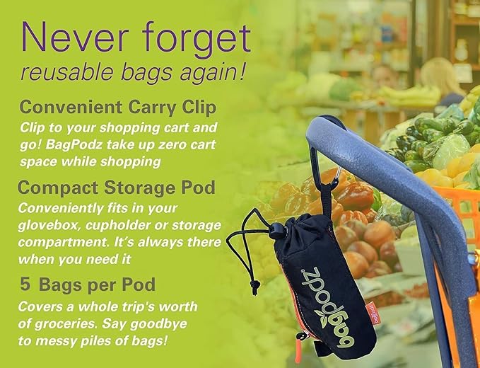 Sturdy Reusable Grocery Bags Foldable and Washable - Made From RipStop Nylon Hold 50lbs - Designed in USA Reusable Shopping Bags Inside a Compact Pod with Carry Clip - 5 Pack in Red
