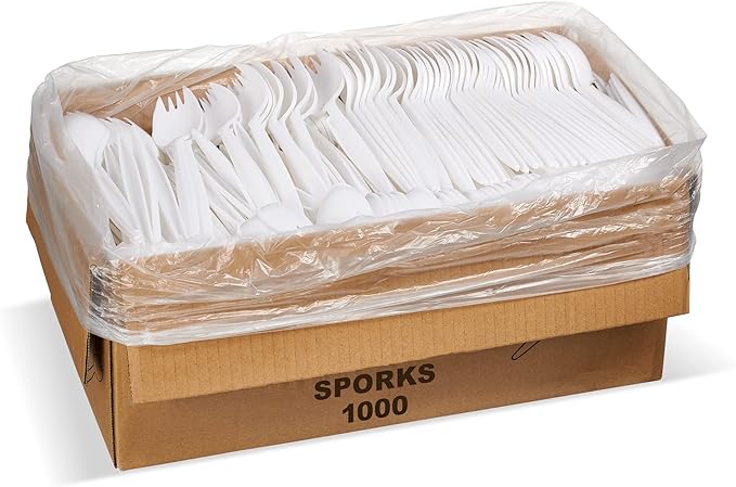 1,000 Plastic Disposable Sporks Bulk White Medium Weight Disposable Silverware Plastic Cutlery Spork