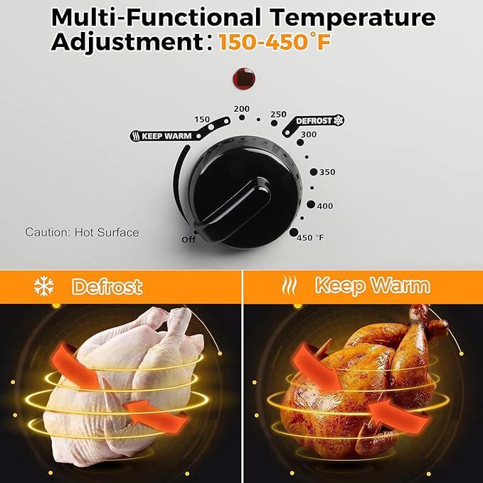 22 Quart Electric Turkey Roaster Oven with Self-Basting Lid Design, Large Stainless Steel Roaster Oven with Removable Pan & Rack, Silver