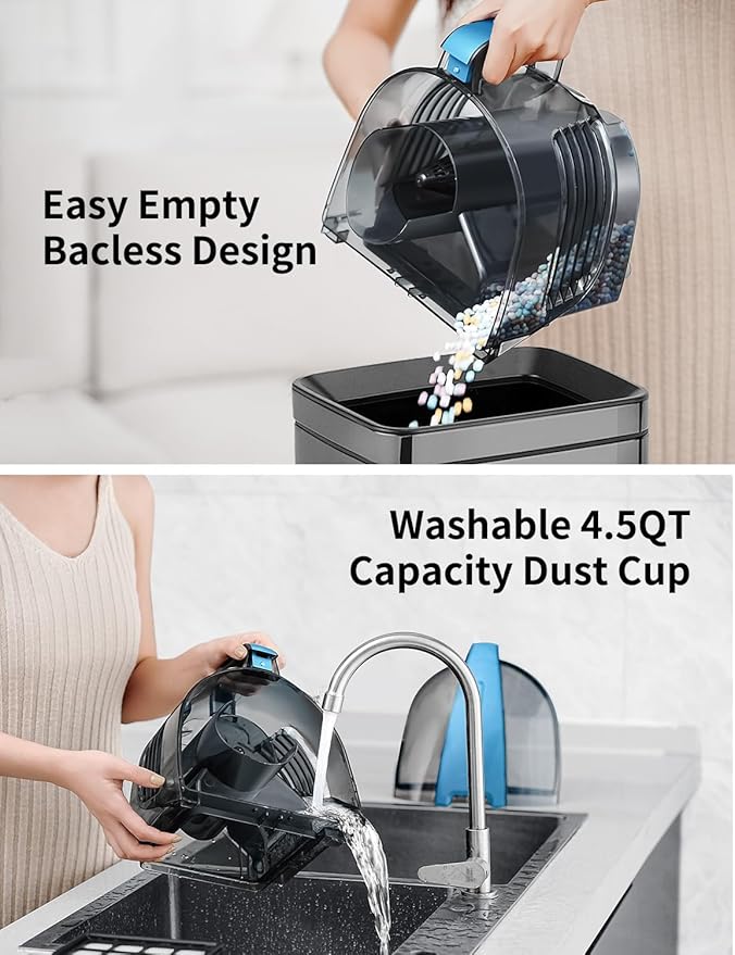 Canister Vacuums 45Kpa 1600W Canister Vacuum Cleaners for Home Double HEPA Filter 4.5Qt Bagless Vacuum Cleaner Lightweight Canister Vacuum Cleaner for Hard Floors Carpet Pet Upholstery Tiles Car Blue