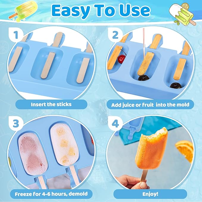 SAYAYA 4 Set Silicone Popsicle Molds with 200 Sticks, Reusable 4 Cavities Homemade Cake Pop & Cakesicle Mold for DIY Ice Cream, Ice Pop, Easy Release & Dishwasher Safe for Kids Family (Multicolor)