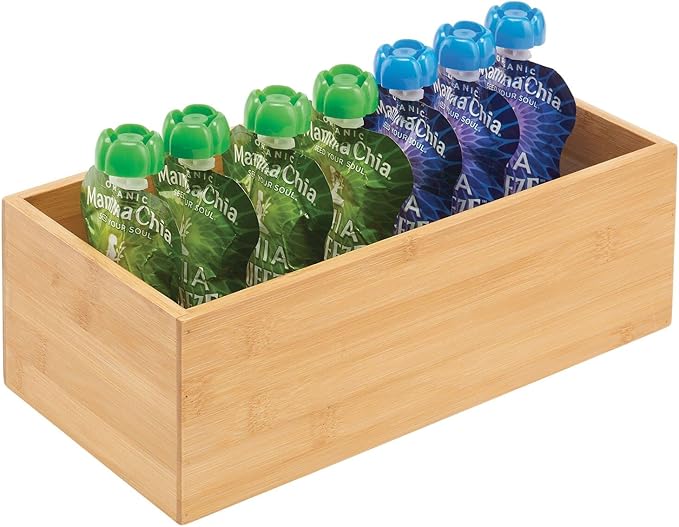 mDesign Bamboo Wood Organizer Storage Bin Box for Kitchen, Pantry, and Drawer Organization; Holder for Snacks, Juice Boxes, Utensils, Tea, Coffee - Echo Collection - 2 Pack - Natural