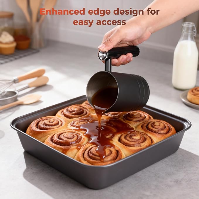 3-Piece Baking Pans Set Non-stick Stackable Bakeware Sets Non Toxic Baking Sheet Set for Cooking，Include Cookie Sheet,Muffin pan,Bread Loaf Pan For Oven,Carbon Steel,with Baking Glove,Black
