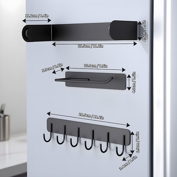 3 Packs Magnetic Kitchen Organizer & Magnetic Utensil Holder - Hanging Hooks &Paper Towel Holder & Tumbler Lid Organizer, Fridge Magnet Organizer Metal Black