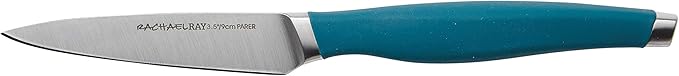 Rachael Ray Cutlery Japanese Stainless Steel Knives Set with Sheaths, 8-Inch Chef Knife, 5-Inch Santoku Knife, and 3.5-Inch Paring Knife, Teal