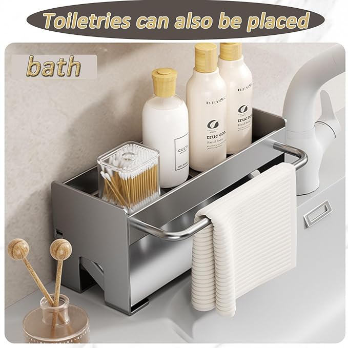 Utensil Holder,Compact Kitchen Sink Drying Rack - Durable and Stylish Solution,Self-Draining Tray Design,with Rag Rack（Gray）