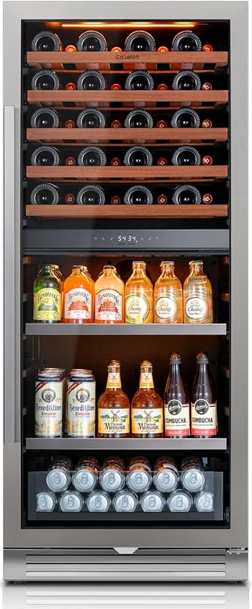 Ca'Lefort 24 Inch Wine & Beverage Refrigerator - 112 Can + 40 Bottle Dual Zone 34-65°F Cooler, 7 Adjustable Shelves & 3 LED Lights, Energy Star Certified Built-in/Freestanding for Home/Bar/Kitchen