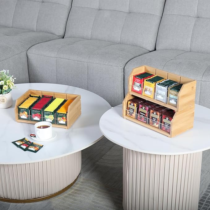TIOPGHAD 3 Layer Stackable Bamboo Tea Bag Organizer Storage Holder for Tea Bags Wood Tea Box Containers Tea Rack Teabag Station Stand for Cabinet Countertop Office(Patented Design)