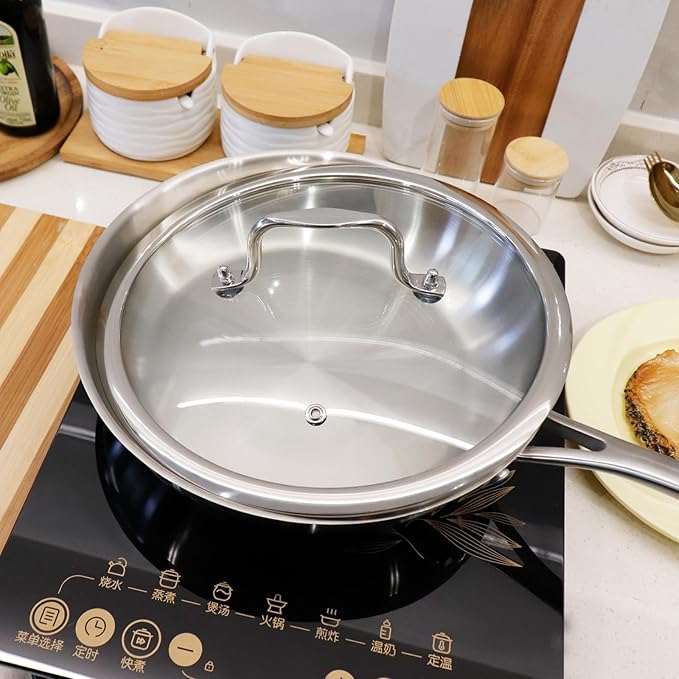 HEVSTIL 10 Inch Tempered Glass Lid Pan Lid for Frying Pan Glass Lid with Stainless Steel Handle Pan Lid Glass Vented Skillet Cover for Frying Pan Lodge Cast Iron Skillet