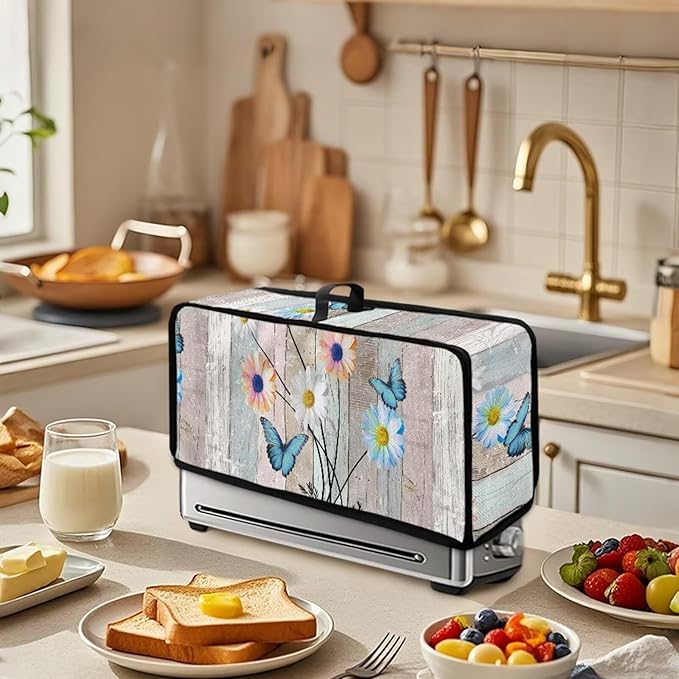 Toaster Cover 2 Slice Wood Grain Floral 2 Slice Slim Toaster Cover, Heat- Resistant Dustproof Protective Covers for Small Appliance, Water Resistant