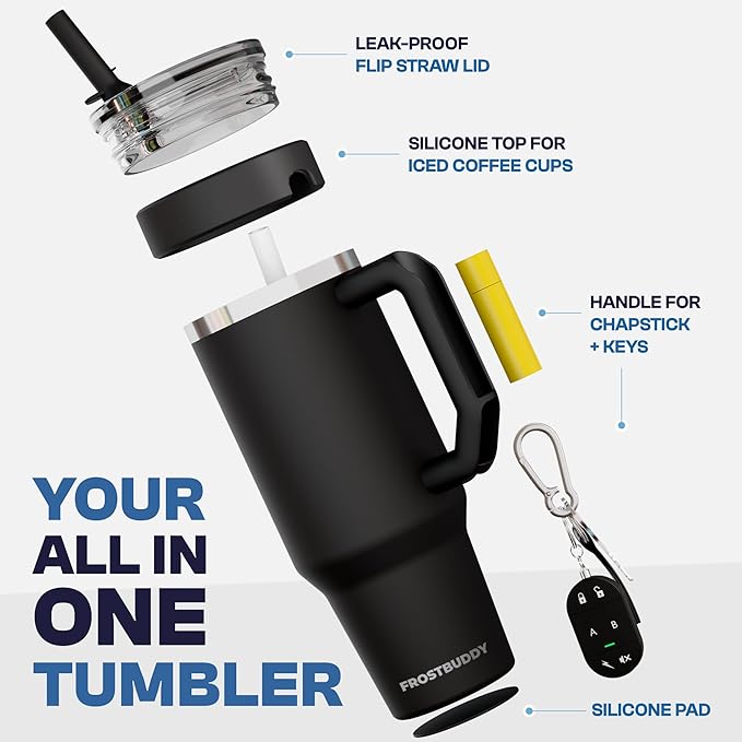 Thicc Buddy - 40 oz Stainless Steel Vacuum Insulated Tumbler with Lid and Straw for Water - Travel Mug Cupholder Friendly - Gifts for Women Men Him Her