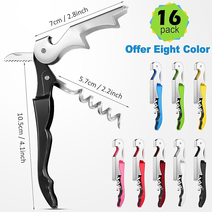 Honoson 16 Pieces Wine Opener Bulk Corkscrew Bottle Wine Key Opener Waiter Metal Heavy Beer Corkscrew Serrated Foil Cutter Key for Servers Home Restaurants Bars Waiter Bartenders (Fresh Colors)