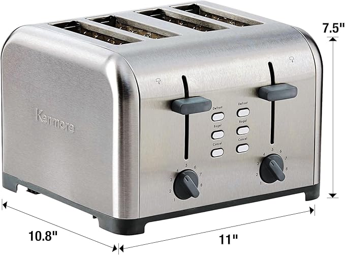 Kenmore 40605 4-Slice Toaster with Dual Controls in Stainless Steel