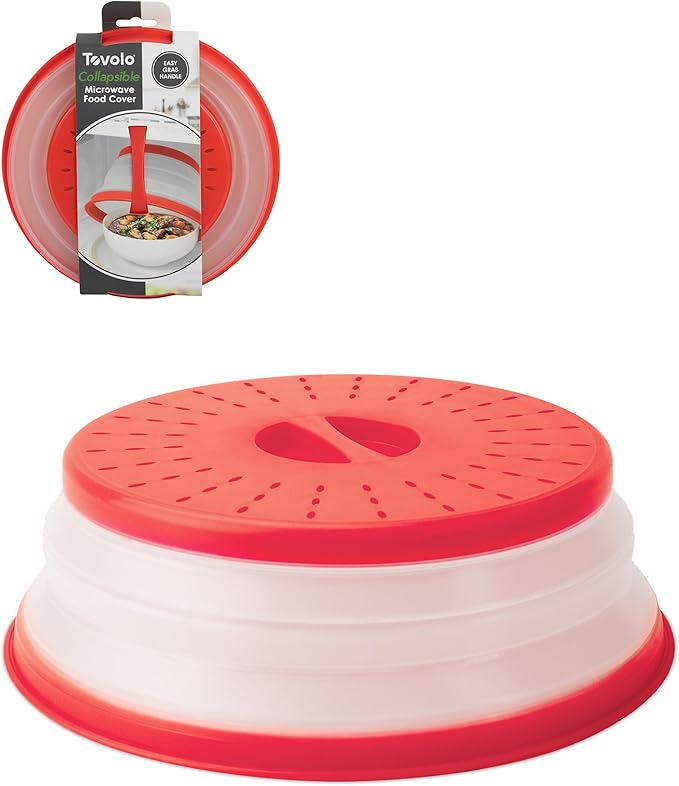 Tovolo Vented, Easy Grip, Collapsible Microwave Cover, 10.5 Inch, Red