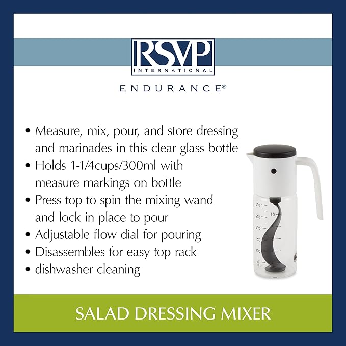 RSVP International Kitchen Accessories Collection Oil & Dressing, Mixer, 1.25 Cup Capacity, Glass Bottom (Pack of 2)
