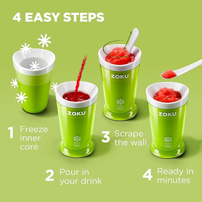 ZOKU Jumbo Slush and Shake Maker, Compact Make and Serve Cup with Freezer Core Creates Single-Serving Smoothies, Slushies and Milkshakes in Minutes, BPA-Free, Red
