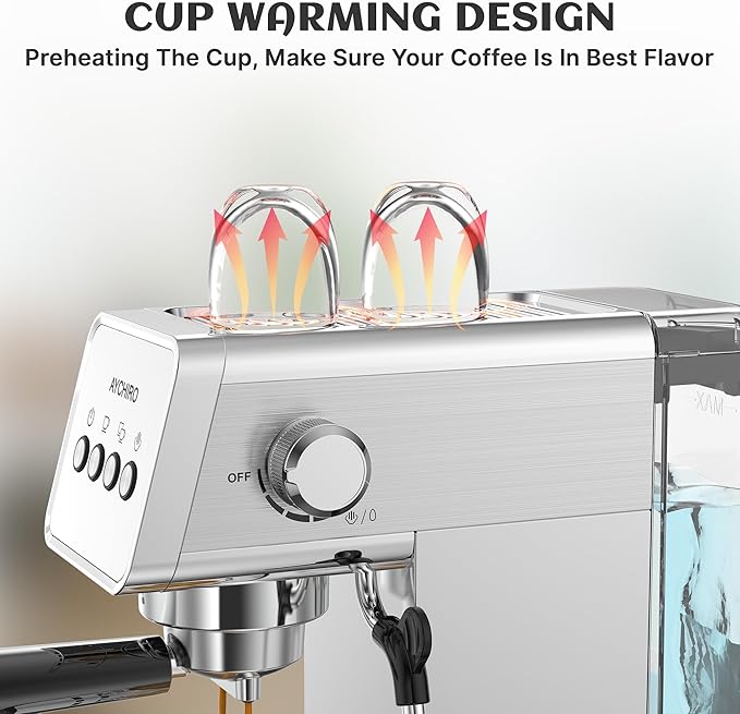 AYCHIRO 20 Bar Espresso Machine, Professional Espresso Machine with Milk Frother, Compact Espresso Maker for Cappuccino and Latte, Removable Water Tank and Drip Tray