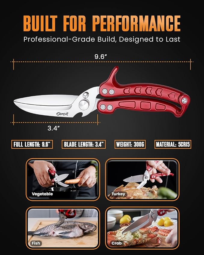 Heavy Duty Poultry Shears - A Must Have chicken processing equipment, Kitchen Scissors for Meat, Chicken, Turkey, and Vegetables - Non-Slip Handle, Safety Lock, Dishwasher Safe