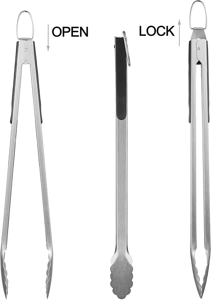 Grilljoy 8PCS Heavy Duty BBQ Grill Tools Set with Extra Thick Stainless Steel Spatula, Fork, Tongs & Cleaning Brush - Complete Barbecue Accessories Kit with Portable Bag - Perfect Grill Gifts for Men