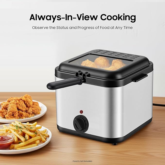 Deep Fryer with Basket, 2.5L Electric Deep Fryer, 1000W Electric Fryer with Viewing Window, Adjustable Temperature, Stainless Steel Body, For Make Various Fried Foods