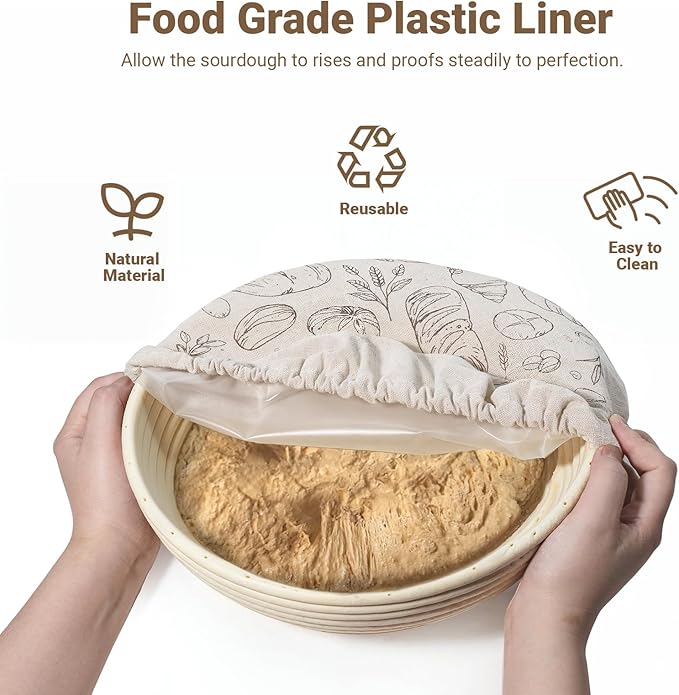 4 Pack 10″ Bowl Covers for Bread Proofing with Plastic Liner, Reusable Cloth Bread Bowl Cover for Sourdough Rising