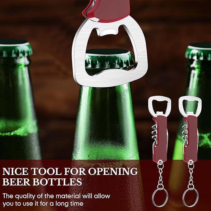 Ziliny 24 Pcs Bottle Opener Keychain Bulk Wine Bottle Beer Opener Keychain 3.27" Stainless Steel Corkscrew Waiter Corkscrew Wine Keyring Gifts for Christmas Bar Party Wedding Home (Red)