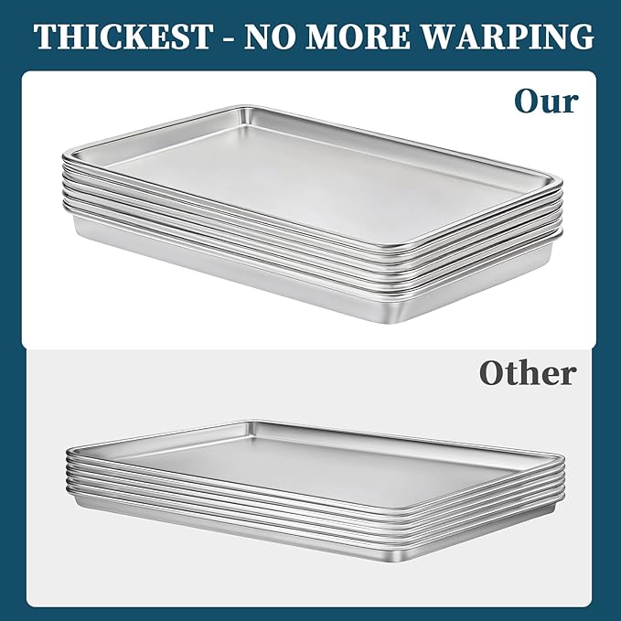 Full Size Commercial Quality Baking Sheet Pan, Bastwe Aluminum Cookie Tray Pan for Oven, Freezer, Bakery, Hotel Restaurant, Thick Steel Rim Prevents Warping (6 Pack, 26 x 18 Inch)