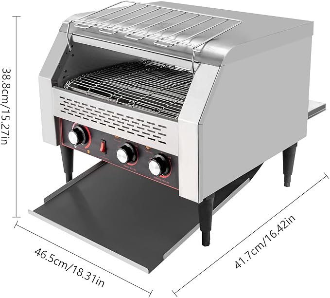 Commercial Conveyor Toaster 2600W, 450 Slices/Hour Stainless Steel Bread Oven with Dual Temp Control & Double Chutes - 7-Speed Adjustable