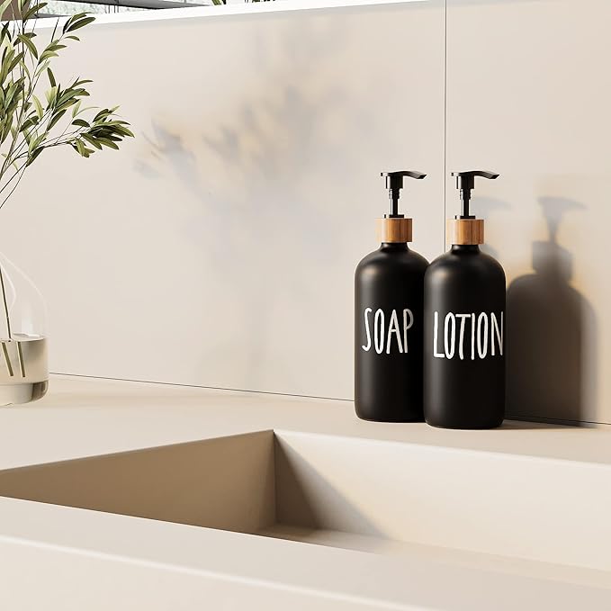 Glass Lotion Dispenser,Refillable Matte Black Hand Lotion Dispenser Suitable for Bedroom,Body or Hand Lotion Bottle Rustic Bedroom Decor