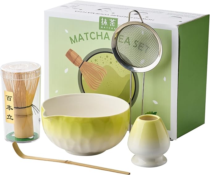 Matcha Whisk Set, 5Pcs Matcha Set, Matcha Kit with Bowl, Whisk and Holder, Bamboo Scoop, Sifter for Making Breakfast, Latte, Matcha Lovers,Tea Enthusiasts Christmas