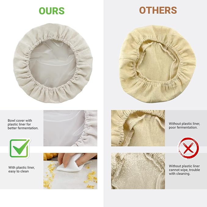 8'' 10'' 12'' Bowl Covers for Bread Proofing with Plastic Liner, Reusable Cloth Bread Bowl Cover for Sourdough Rising
